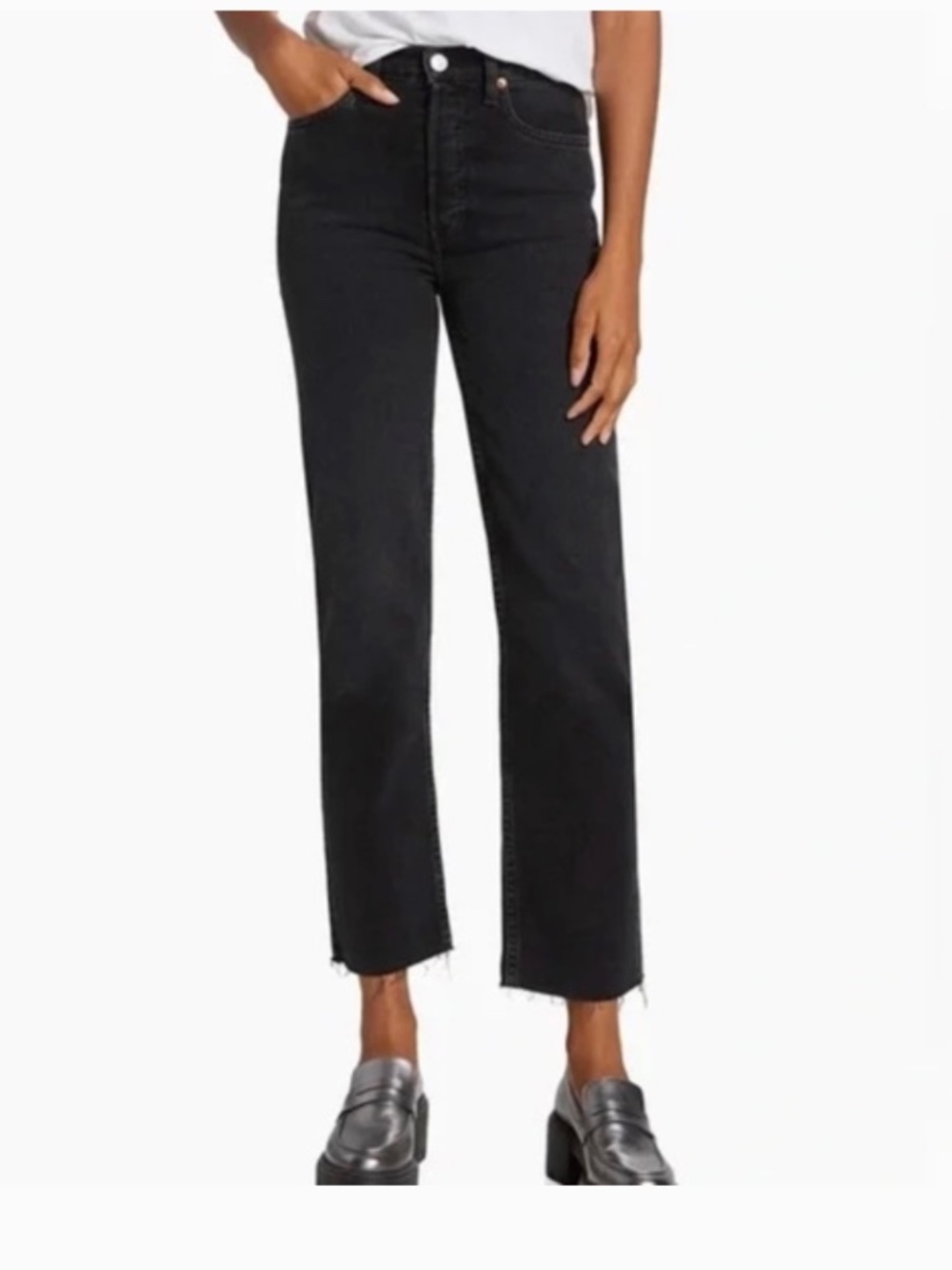 RE/DONE Levi’s High Rise Stovepipe Jeans Black Raw Hem Straight Leg 28